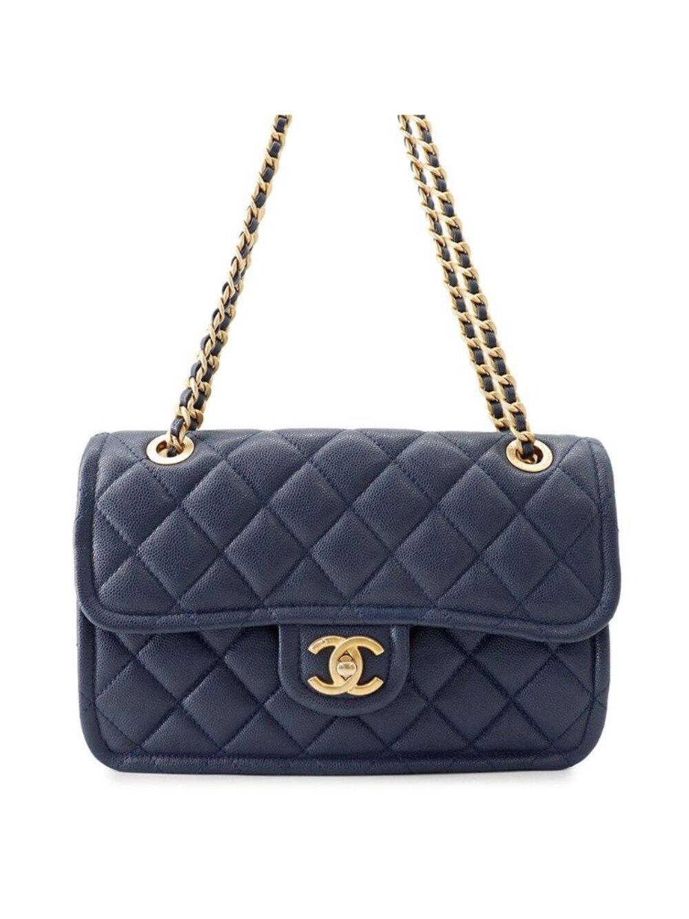 Chanel Chain Shoulder Bag Quilted CC Logo Caviar Leather Double